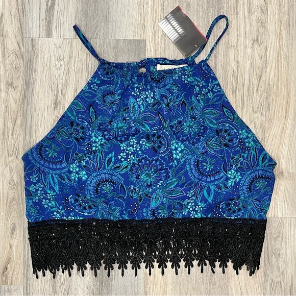 NWT Urban Outfitters Staring at Stars Crop Top Tank Shirt Lace Fringe Size L - Picture 1 of 6